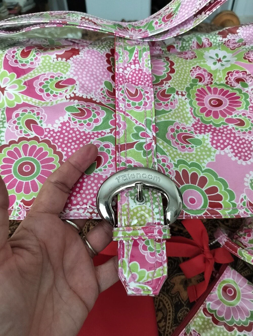 Kalencom Laminated Buckle Diaper Bag Set - Gypsy Paisley Cotton Candy NWOT 2012
